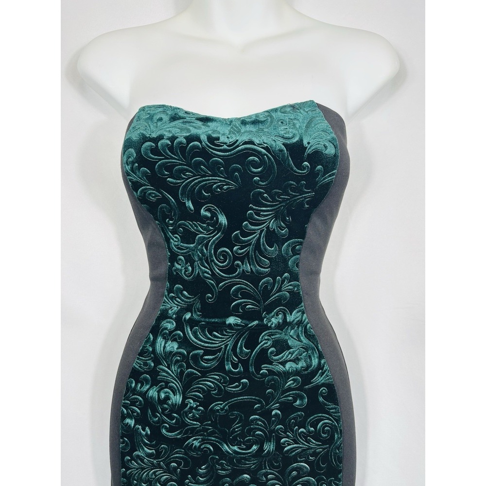 Vintage USA Y2K Green Velvet Burnout‎ Dress Size S Forest Fairy Whimsigoth Glam - Picture 8 of 14